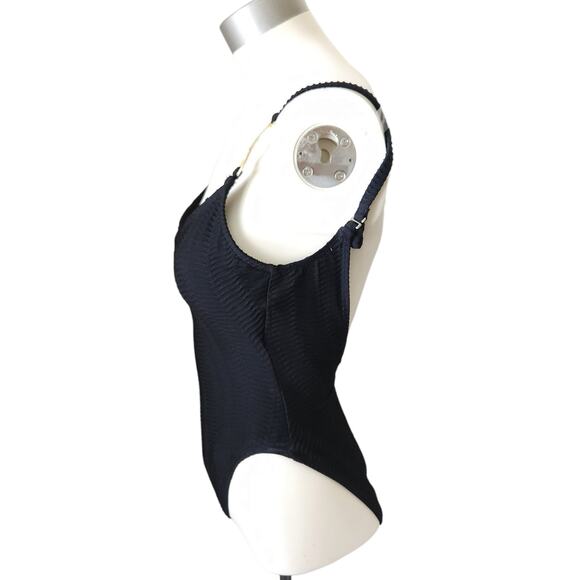 Vintage BAJA BLUE Swim black ribbed one piece scoop back bathing swimsuit Sz 4 - Picture 2 of 9